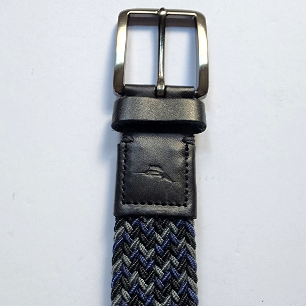 Tony Bahama Two-Tone Stretch Braided Men's Black and Blue Webbed Belt Size S/M